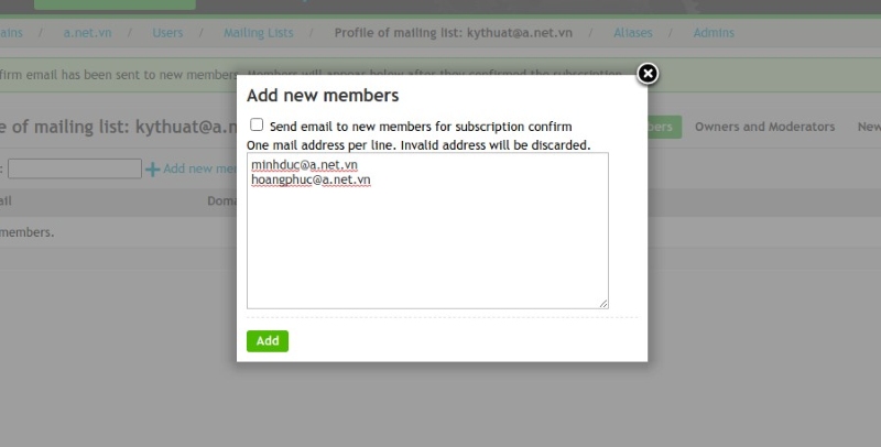 Add member mailing list trong webadmin email pro Add member mailing list trong webadmin email pro