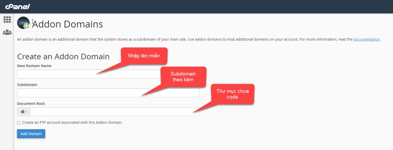 Cách add domain vào host cPanel