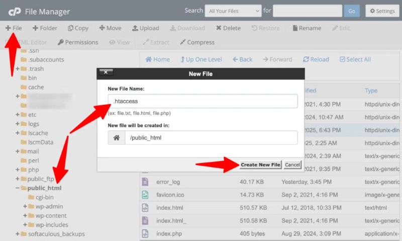 Cách tạo file .htaccess bằng File Manager
