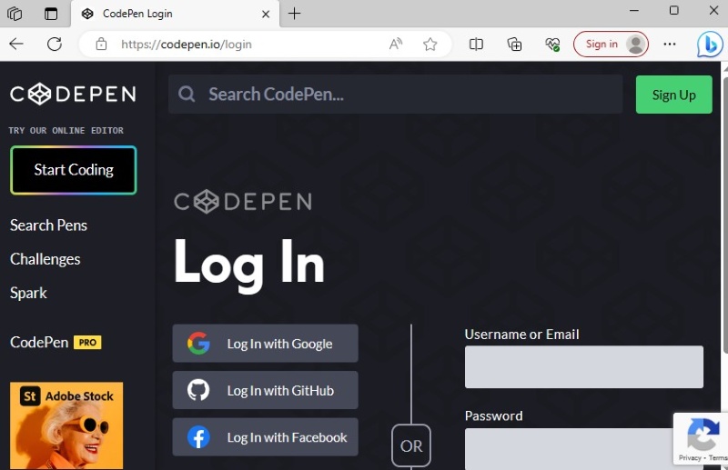 Đăng ký CodePen Đăng ký CodePen