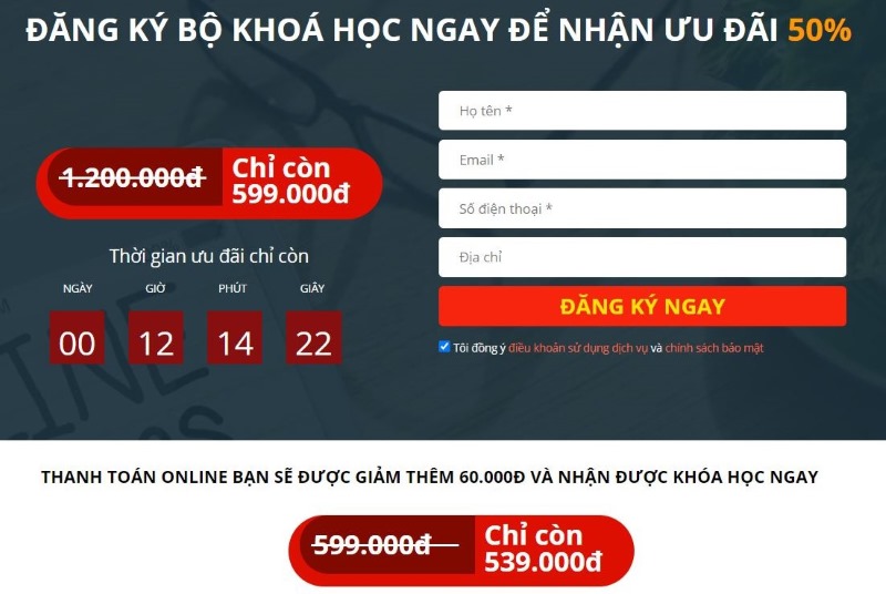 Design landing page khóa học