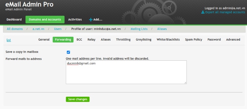 Forwarding email trong webadmin Email Pro Forwarding email trong webadmin Email Pro