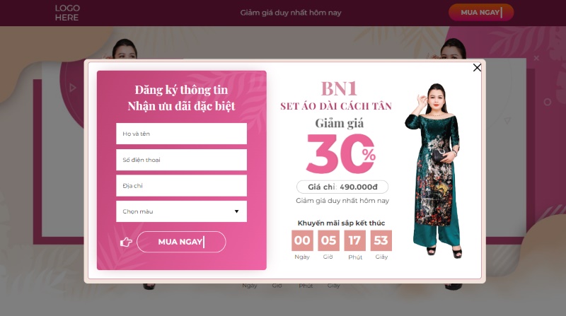 Mẫu thiết kế landing page thời trang