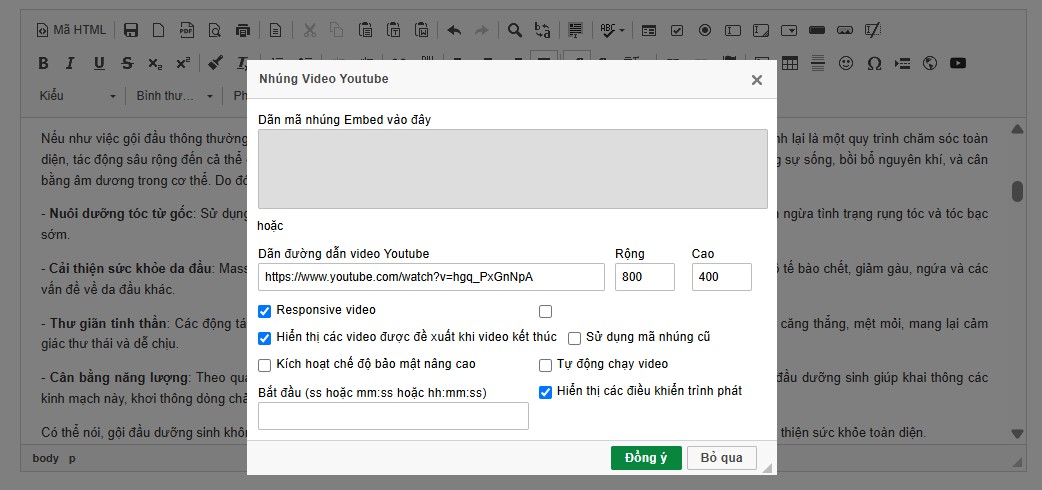 Nhúng video trong quản trị website