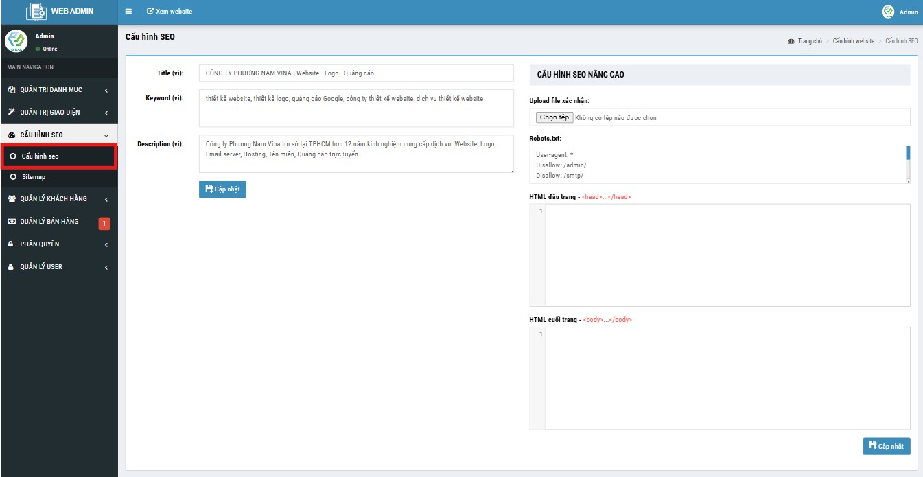Quản trị cấu hình SEO website