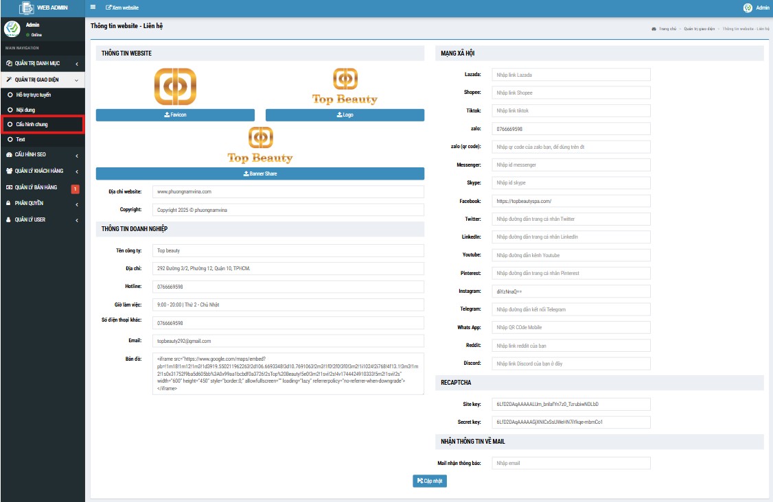 Quản trị website mục cấu hình chung