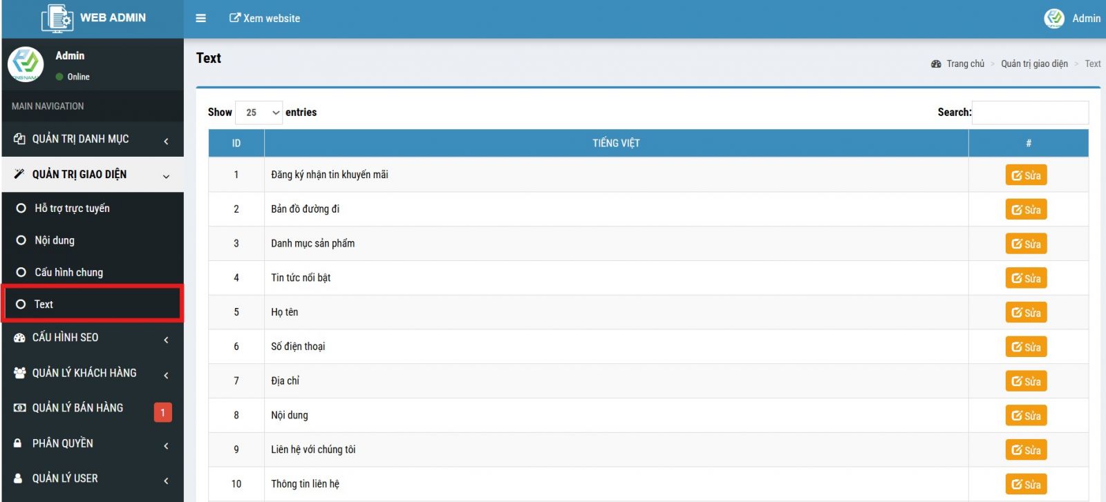 Quản trị website thư mục text