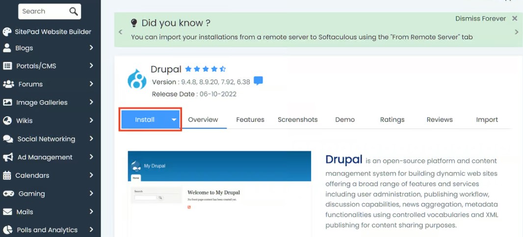 Sử dụng mã nguồn Drupal CMS