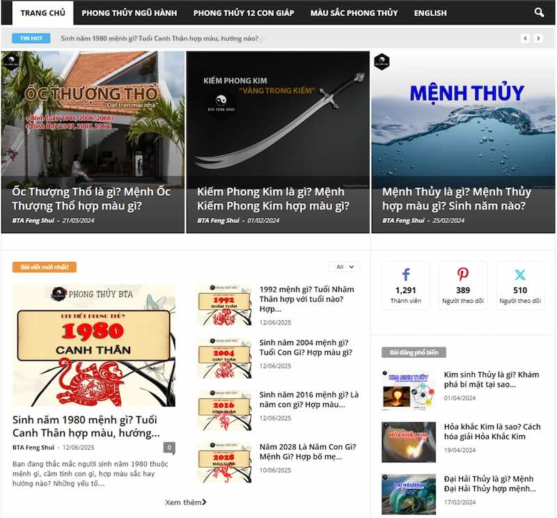 Thiết kế trang web phong thủy Thiết kế trang web phong thủy