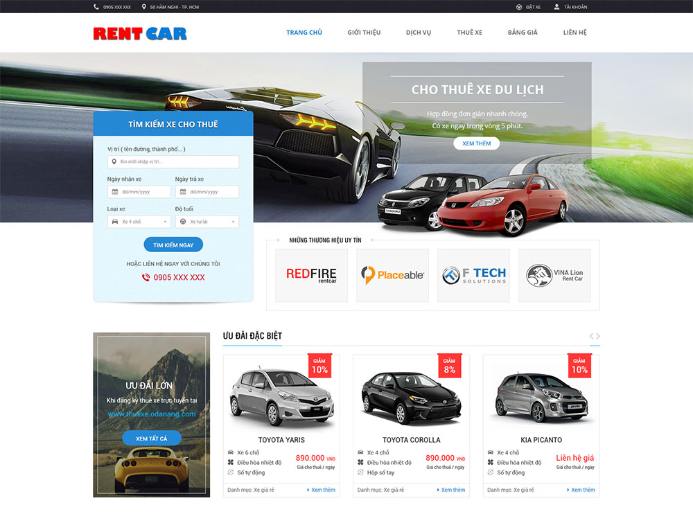 Thiết kế website dịch vụ cho thuê xe