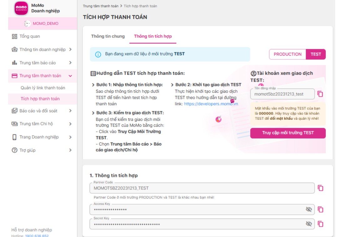 Tích hợp Momo trên website