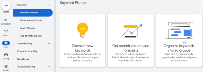 Tính năng Google Keyword Planner