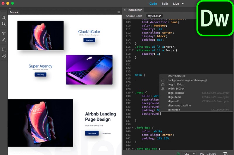Tính năng nổi bật của Adobe Dreamweaver