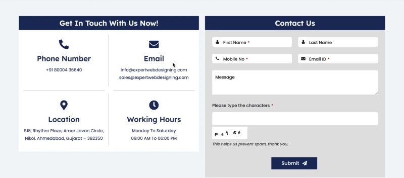 Website contact page